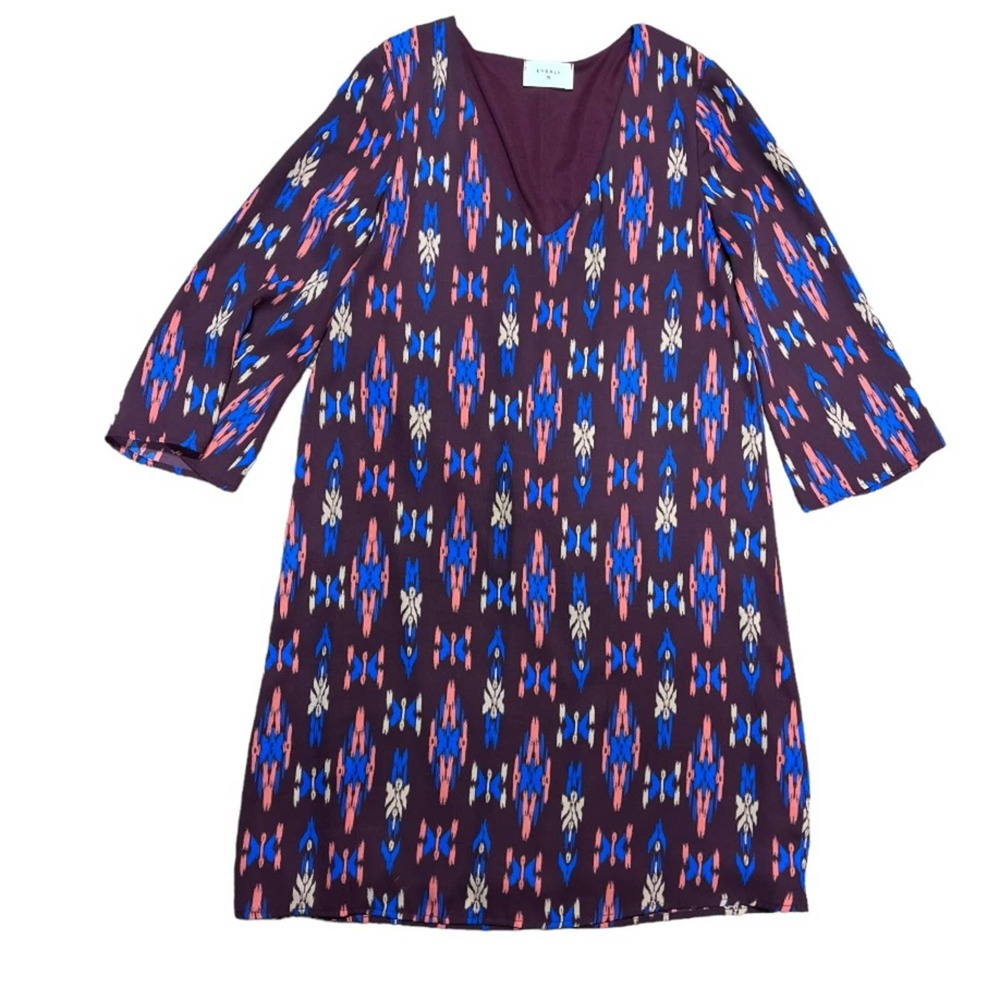 Everly Purple Burgundy Aztec Printed V-Neck Shift Dress Size Small